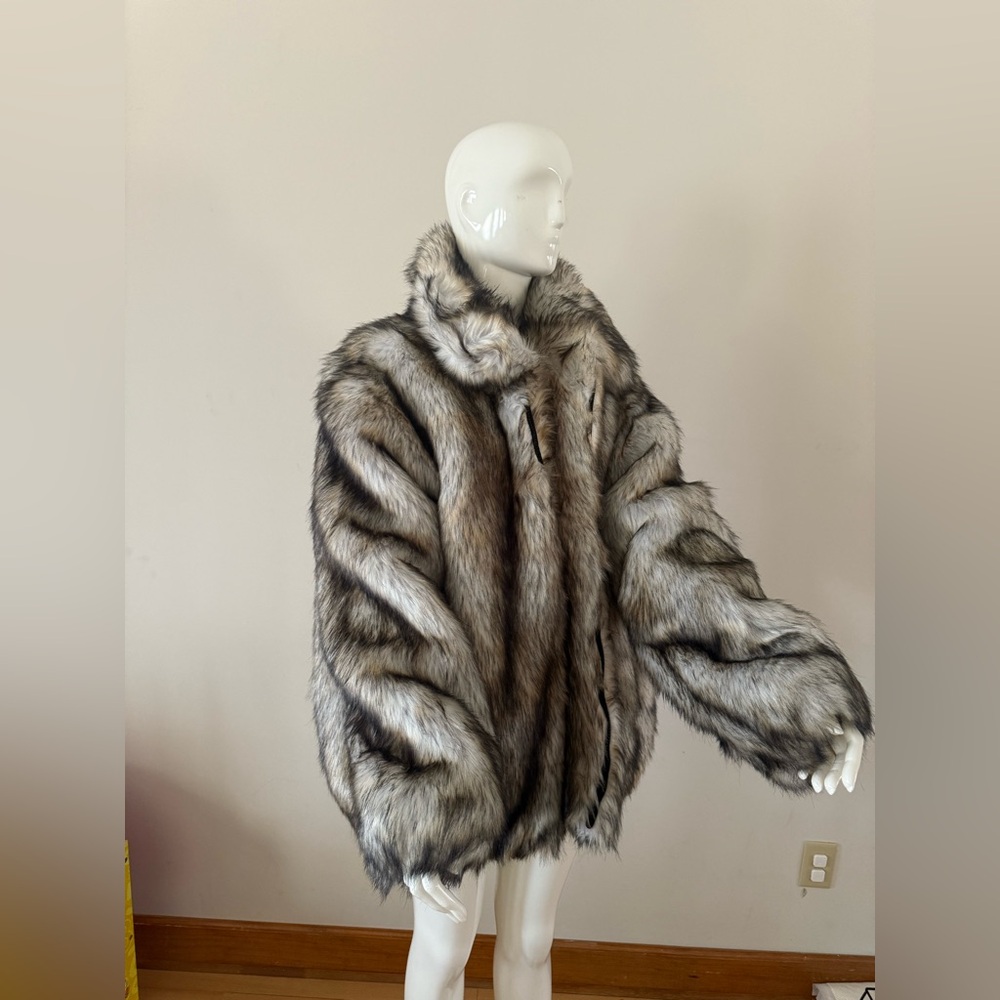 Fabulous Furs Elegant Faux Fur Jacket - Black and Gray